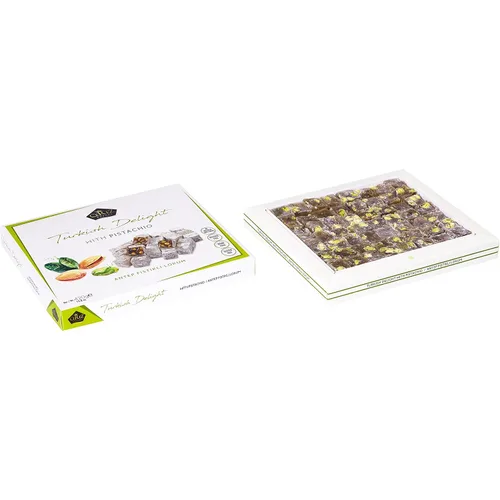 Vista 4 de Cerez Pazari Turkish Delight - Caja de regalo mediana de caramelo de pistacho gourmet de alta calidad, 14.8 onzas, dulce y lujoso, confitería