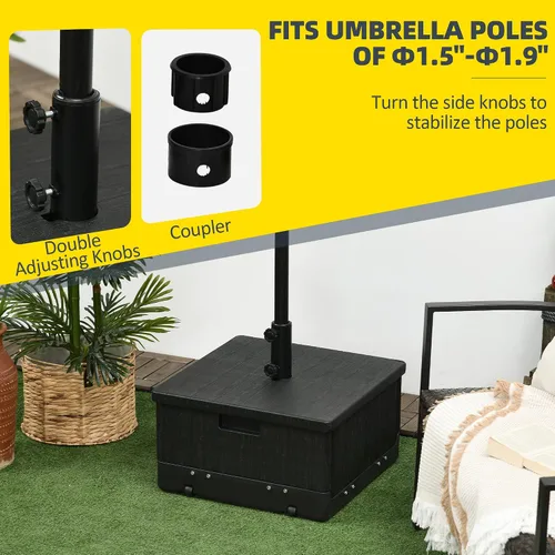 Vista 5 de Outsunny Base de sombrilla para exteriores 2 en 1, maceta con orificio de drenaje, capacidad de 175 libras, resistente, rellenable, con ruedas
