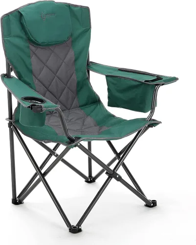 Vista 23 de ARROWHEAD OUTDOOR Silla plegable portátil de lujo para campamento con reposacabezas, portavasos y vidrio, enfriador de 6 latas, bolsa de transporte