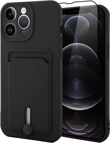 Vista 50 de MZELQ Cartera de TPU Compatible con Funda iPhone 12, Portarjetas Protección de Cámara Cubierta + Protector de Pantalla, Ranura Empujable para Niñas