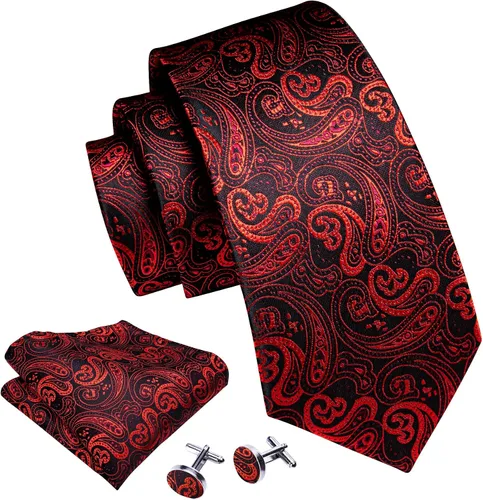 Vista 2 de Barry.Wang - Juego de corbata de seda para hombre, diseño de cachemira, pañuelo y gemelos de bolsillo