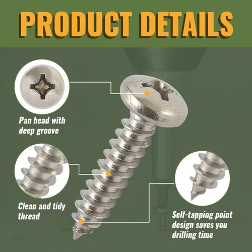 Vista 4 de LIONMAX 150 tornillos de madera de cabeza plana #8 × 3/4 pulgadas, tornillo autorroscante de acero inoxidable 304, Phillips Drive, resistente a