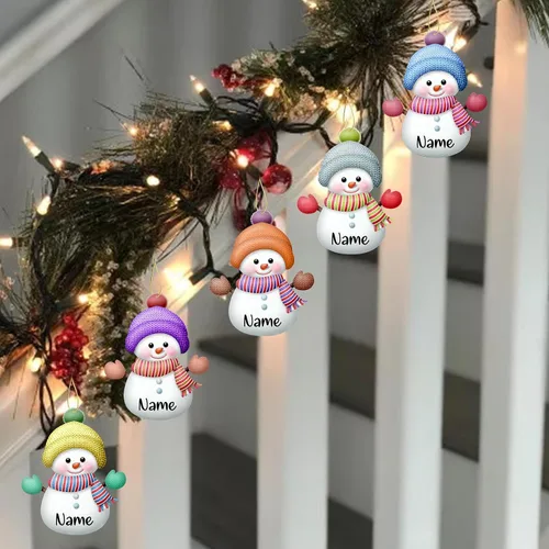 Vista 5 de 7 adornos de Navidad personalizados con nombre personalizado muñeco de nieve para árbol de Navidad, decoraciones colgantes regalos personalizados