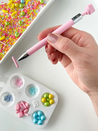 Vista 5 de Bolígrafo aplicador de espolvoreo seguro para alimentos para una colocación precisa Decoración de pasteles y galletas (rosa) Bolígrafo original