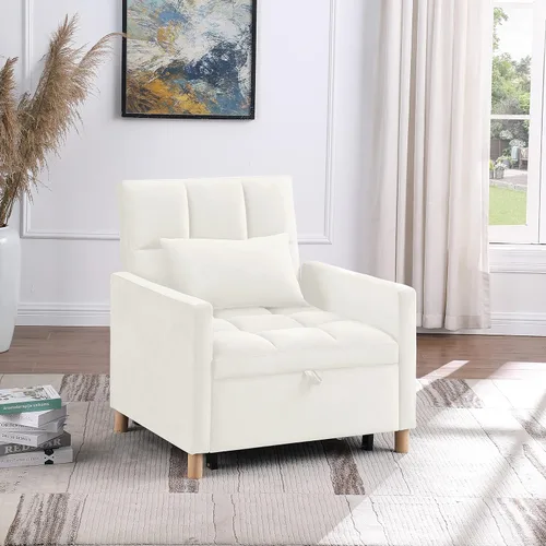 Vista 3 de Linique Sofá cama multifuncional con almohada, sofá convertible 3 en 1 de terciopelo suave, silla de cama extraíble para sala de estar, dormitorio