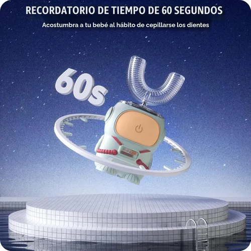 Vista 5 de RexCodar Cepillo de dientes eléctrico ultrasónico en forma de U para niños, IPX7 impermeable, cinco modos de limpieza, astronauta de dibujos Verde