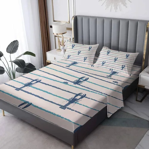 Vista 8 de Juego de sábanas de langosta tamaño individual, sábanas de microfibra suave, bolsillo profundo, sábanas y fundas de almohada estampadas sin arrugas