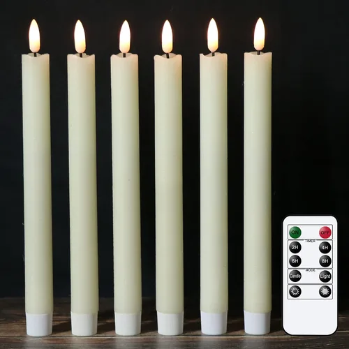 Vista 8 de Eldnacele Velas cónicas sin llama de marfil parpadeantes con control remoto Candelabros LED que funcionan con pilas, luz regulable de cera real A-6
