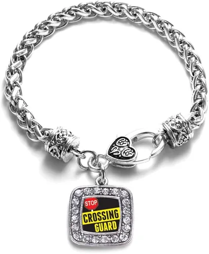 Vista 14 de Pulsera de dijes cuadrados de plata con joyería de circonita cúbica