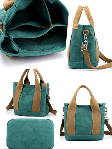 Vista 2 de Bolso pequeño con estilo, mini bolso de hombro de lona, bolso de mensajero para mujer, con cremallera, organizador con bolsillos