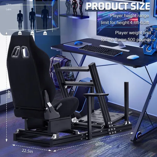 Vista 8 de Marada Aluminum Profile Racing Simulator Cockpit with Seat, Unlimited Adjustment, Suitable for ThrustmasterFanatecMozaLogitech G29 G920 G Pro Racing