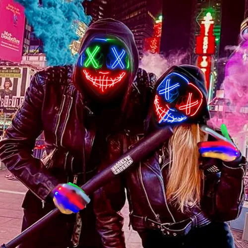 Vista 7 de Juego de guantes de esqueleto de máscara de Halloween, disfraces de Halloween, regalos para hombres, mujeres, niños y niñas, 3 modos de luz LED