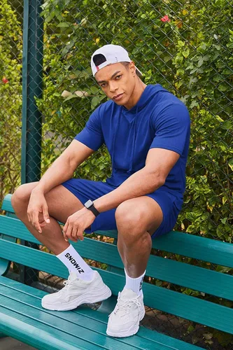 Vista 3 de COOFANDY Conjunto deportivo de 2 piezas con capucha para hombre, manga corta, casual, deportivo, con capucha y pantalones cortos