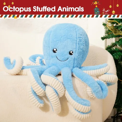 Vista 6 de DENTRUN Pulpo de peluche gigante, muñeca de pulpo de peluche para niños, niñas, adultos, regalo de cumpleaños, Navidad, Halloween, animales marinos