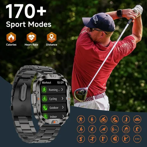 Vista 7 de Reloj inteligente para hombre, respuesta militar, con pantalla de 2.01 pulgadas, más de 170 modos deportivos, reloj inteligente de fitness, IP68