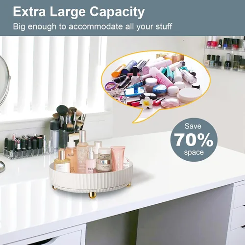 Vista 3 de Organizador de perfumes de maquillaje, bandeja de cosméticos, organizador de maquillaje giratorio de 360 grados, Lazy Susan de gran capacidad