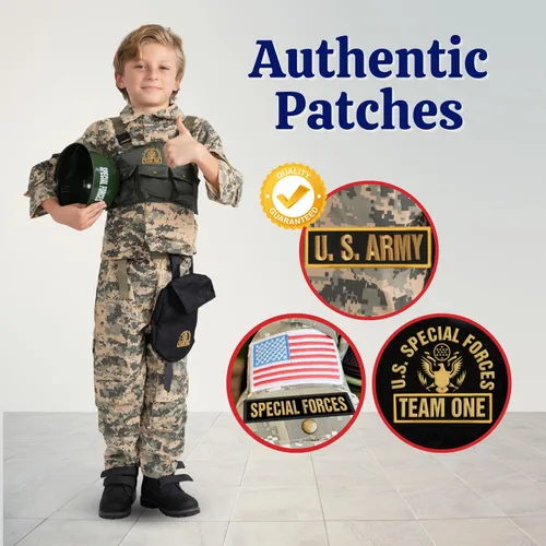 Vista 5 de Disfraz de Ejército de Dress Up America para Niños Conjunto de Soldado Militar de Fuerzas Especiales Atuendo Táctico para Niños para Halloween