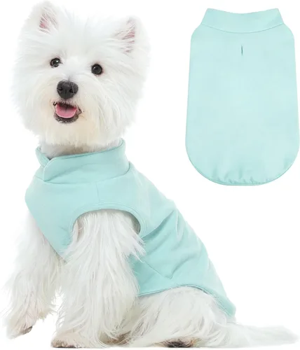 Vista 36 de FUAMEY Chaleco de forro polar para perros pequeños, sudaderas cálidas y elásticas para perros con agujero para correa, suéter suave de cuello alto