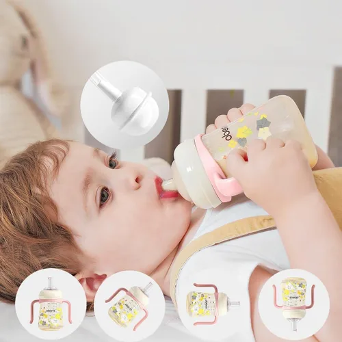 Vista 4 de Oberni Vaso para bebés de 8.1 fl oz/8 onzas, botella de agua para niños pequeños con boquilla con válvula antiderrames durante más de 6 meses verde