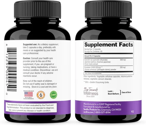 Vista 8 de Sandhu - Suplemento de quercetina con bromelina, complejo de quercetina y bioflavonoides para el refuerzo inmunitario y la salud respiratoria, 1,000