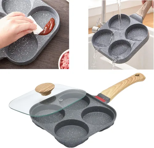 Vista 4 de Sartén antiadherente de aluminio de 4 tazas con tapa, adecuada para estufa de gas y utensilios de cocina de inducción Sartén para huevos fritos