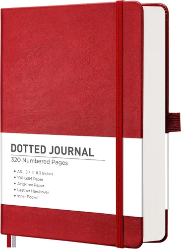 Vista 9 de RETTACY Cuaderno Diario Punteado, 320 Páginas Numeradas, Tamaño A5 Mediano (5.7" × 8.3"), Tapa Dura de Cuero, Papel Grueso de 100 GSM, para Diario