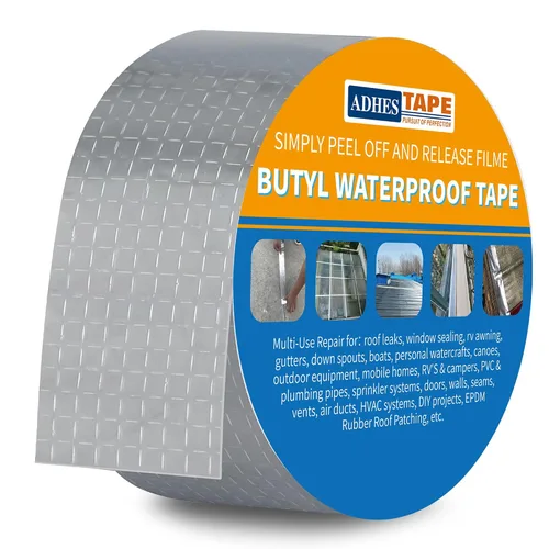Vista 8 de ADHES - Cinta de butilo impermeable, cinta de papel de aluminio de 2 pulgadas x 16 pies, cinta selladora de butilo para reparación de caravanas Gris