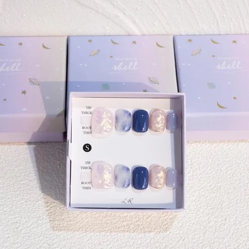 Vista 15 de LIGHT RAIN - Uñas a presión medianas con diseño de galaxia Andromeda, de lujo, reutilizables, de siete capas, con acabado UV, uñas postizas hechas a