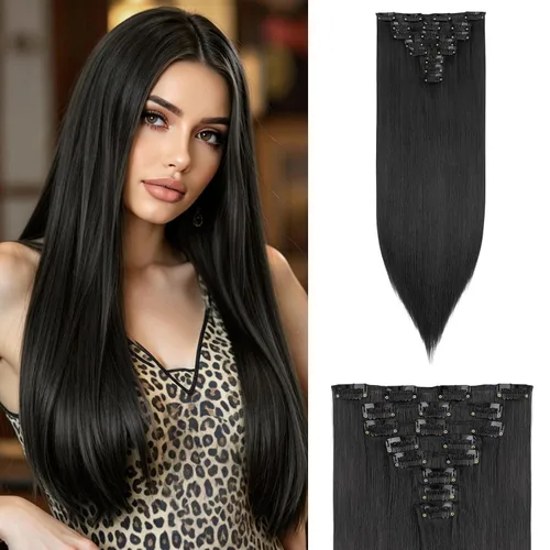 Vista 30 de S-noilite 8 piezas de extensiones de cabello largo con clip para mujer, extensiones de cabello sintético de doble trama, 18 pulgadas, #12H24 Honey