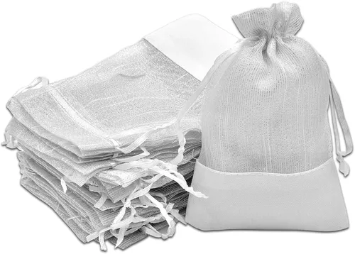 Vista 18 de TheDisplayGuys For Your Modern Living Paquete de 24 bolsas de regalo de lino y organza negra con cordones (XS 3 x 4), recuerdos de fiesta, muestras