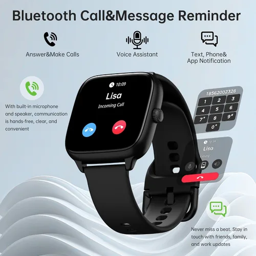 Vista 2 de Sunorshop Rastreador de actividad física para responder/hacer llamadas, reloj inteligente con presión arterial, oxígeno en sangre, monitor