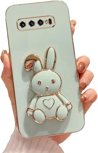 Vista 49 de Funda con soporte de conejo de corazón para Samsung Galaxy A10, cubierta protectora de TPU suave galvanizada a prueba de golpes con bonito soporte