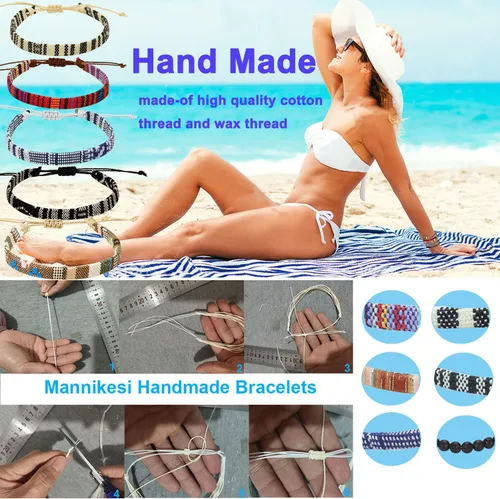Vista 3 de Conjunto de pulseras de playa para hombres y mujeres, pulseras para hombres, pulseras bohemias hechas a mano, pulseras envolventes de joyería