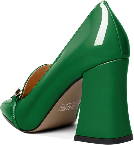 Vista 5 de Zamikoo Zapatos de tacón grueso para mujer, tacón alto, sin cordones, con hebilla de metal, puntera cuadrada cerrada, zapatos de vestir