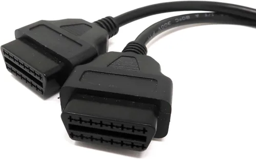 Vista 5 de Cable divisor OBD2 en Y, adaptador macho de 16 pines a hembra doble, cable resistente de 24 AWG, conexión de dispositivo doble, enchufe de ángulo