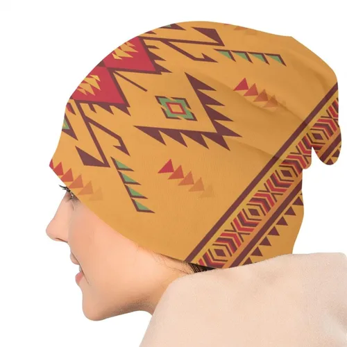 Vista 6 de Gorras de gorro nativo del suroeste americano, indio azteca azteca, suéter de punto de calavera, gorro de invierno y verano cálido