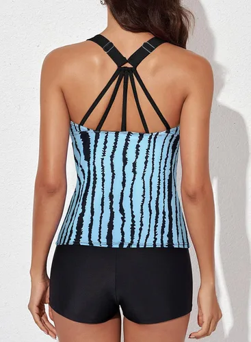 Vista 2 de Aleumdr - Top de tankini estampado con espalda cruzada para mujer, sin parte inferior, S - XXXL