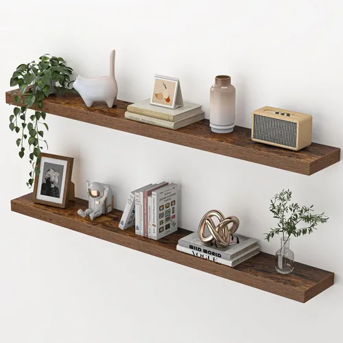 Vista 16 de Heimlove Estantes flotantes para pared, estante de 16 pulgadas para baño pequeño, almacenamiento montado y exhibición, estantes de madera para Negro