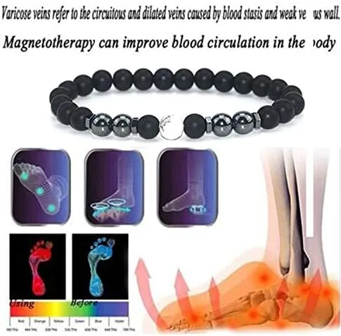 Vista 4 de INENIMARTJ Tobillera de obsidiana negra antihinchazón para hombres y mujeres, tobillera de hematita, tobillera de obsidiana negra para hinchazón