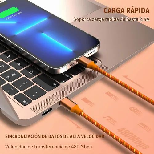 Vista 3 de Cable USB C a Lightning para cargador de iPhone certificado MFi de Apple, paquete de 3 cables de carga rápida de 1.8 metros, tipo C a Lightning