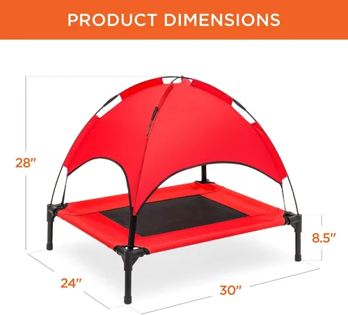 Vista 7 de Cama de malla elevada para perro Best Choice Products, con toldo desmontable, bolsa de viaje, tela transpirable., 30 pulgadas, Rojo