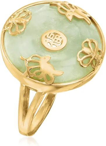Vista 3 de Ross-Simons Anillo de mariposa de la buena fortuna en oro de 18 quilates sobre plata esterlina, Gema, Jade