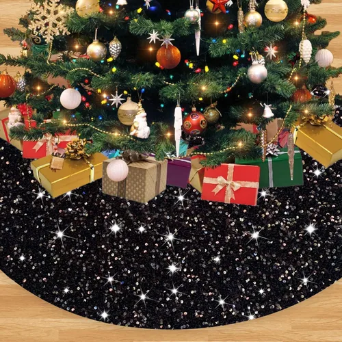 Vista 15 de FANPROMS Falda de árbol de Navidad rosa intenso con lentejuelas de 21 pulgadas, faldas de terciopelo de doble cara para árbol de Navidad de mesa