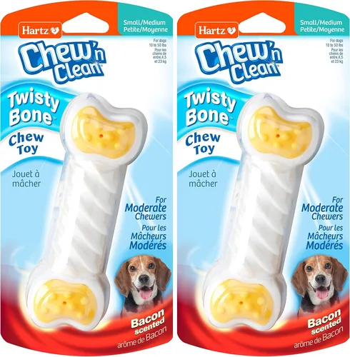 Vista 10 de Hartz Chew 'n Clean Twisty Bone - Juguete masticable para perros con aroma a tocino para masticadores moderados, extra pequeño