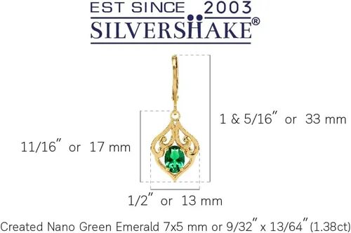 Vista 4 de Silvershake Aretes colgantes de plata de ley 925 chapados en oro blanco o amarillo con piedra natal ovalada de 0.276 x 0.197 in, estilo victoriano
