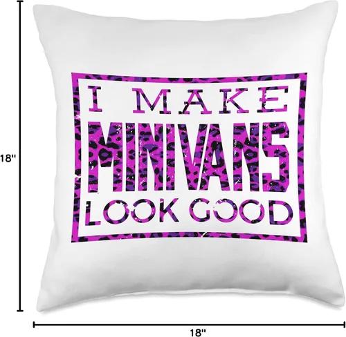 Vista 4 de I Make Minivans Look Good - Funny Mini Van Dad Mom Leopard Throw Pillow, 18x18, Multicolor