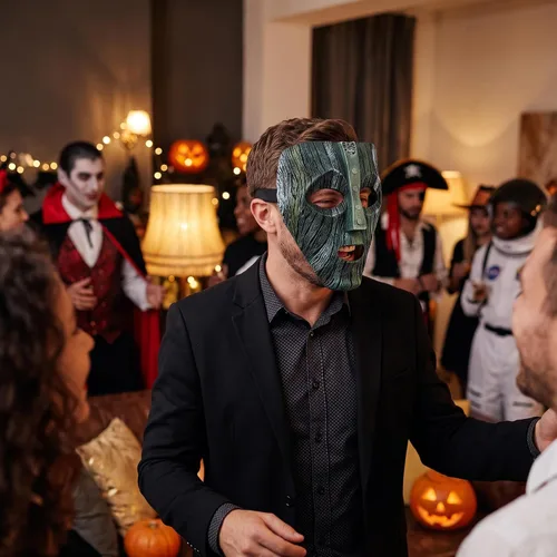 Vista 2 de Máscara de fiesta de terror, resistente y duradera, máscara de personaje de película verde para Navidad, Halloween, carnaval, actividades de Pascua