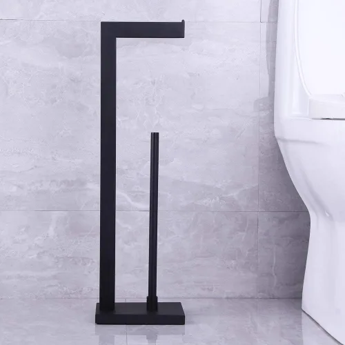 Vista 8 de Soporte para papel higiénico negro mate, soporte para rollo de papel higiénico con reserva de estante, organización portátil de almacenamiento