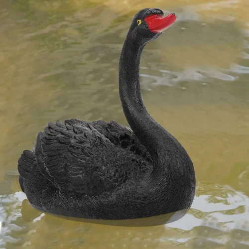 Vista 3 de Cyrank Escultura de estanque, adorno de cisne flotante de simulación, estatua de cisne negro, estatua de ganso de jardín, decoración de césped