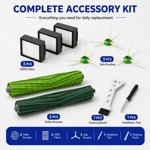 Vista 5 de Piezas de repuesto y accesorios para iRobot E, I y J Series, Combo i5, J5 Series Robot Aspirador, Cepillos de goma dobles multisuperficie y 3